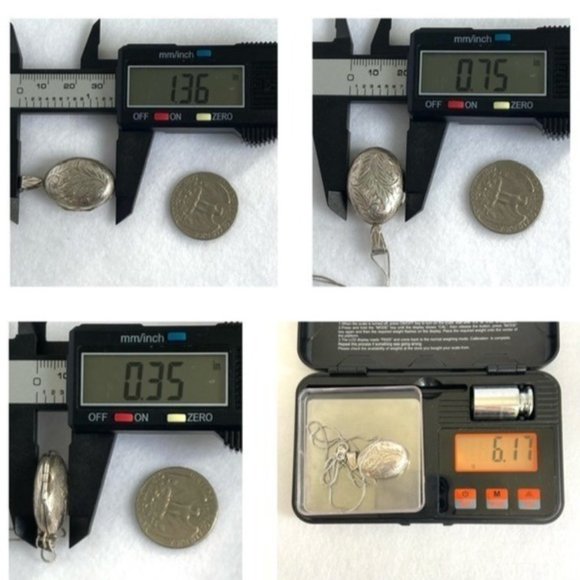 VTG Sterling Silver 925 Oval Etched Photo Locket Pendant Necklace 18" Box Chain - Picture 10 of 16